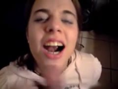 Lovely teen receives facial after intense blowjob